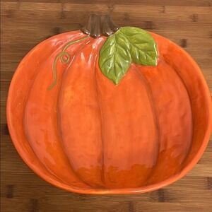 Harvest Pumpkin Ceramic Serving Bowl Platter Orange Fall Thanksgiving